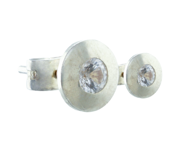 STERLING SILVER EARRING PAIR SET WITH 02 WHITE SAPPHIRES 
